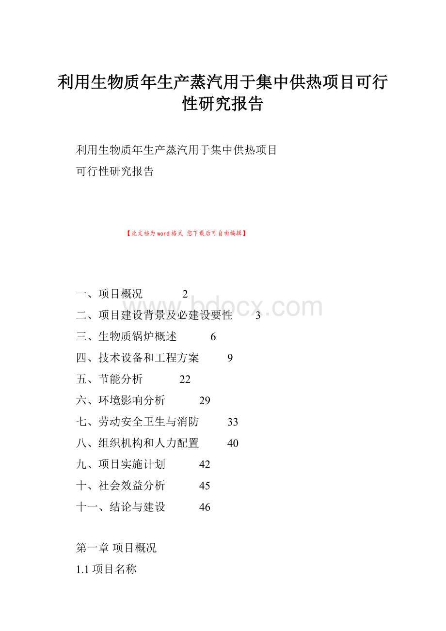 利用生物质年生产蒸汽用于集中供热项目可行性研究报告.docx_第1页