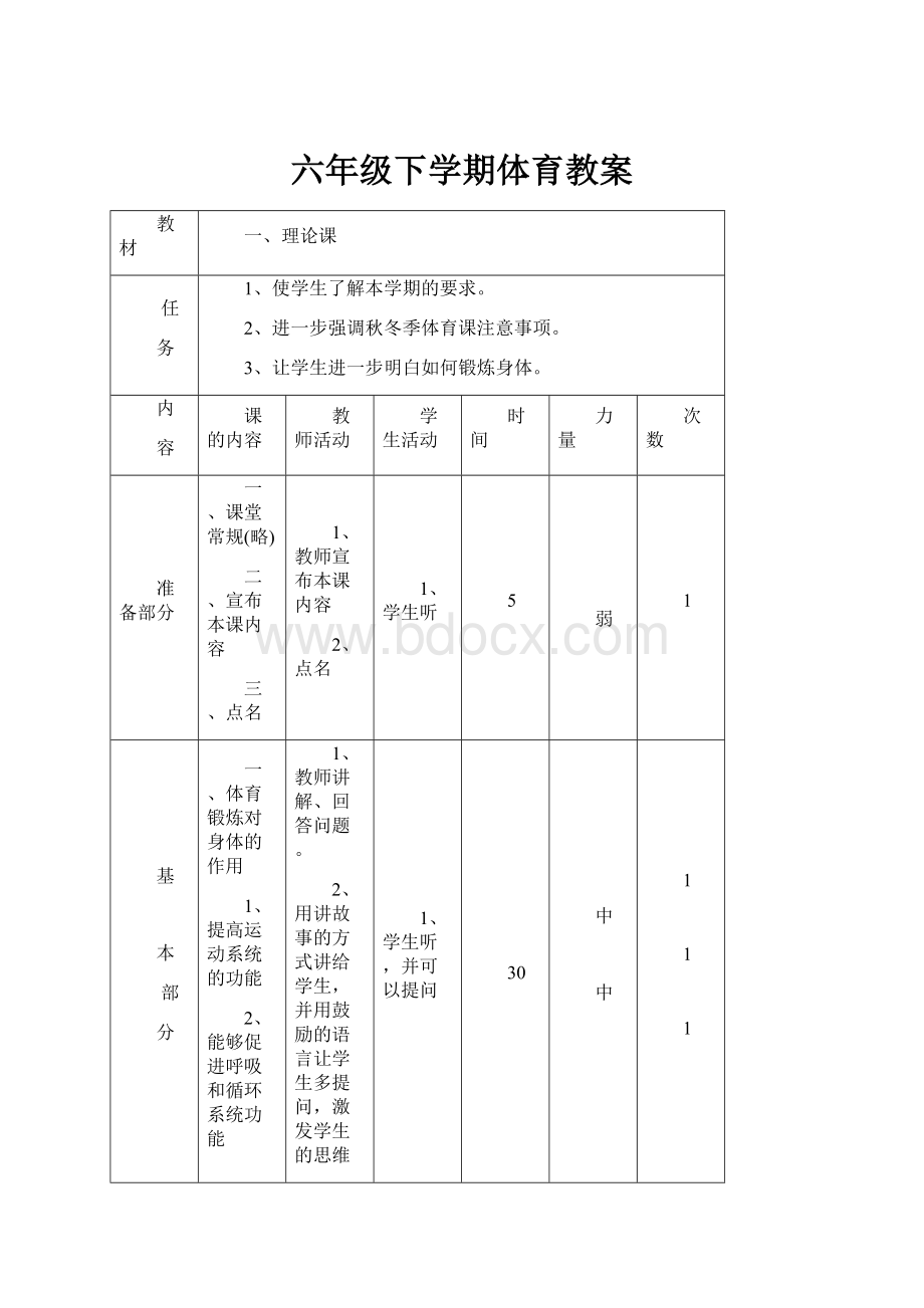 六年级下学期体育教案.docx