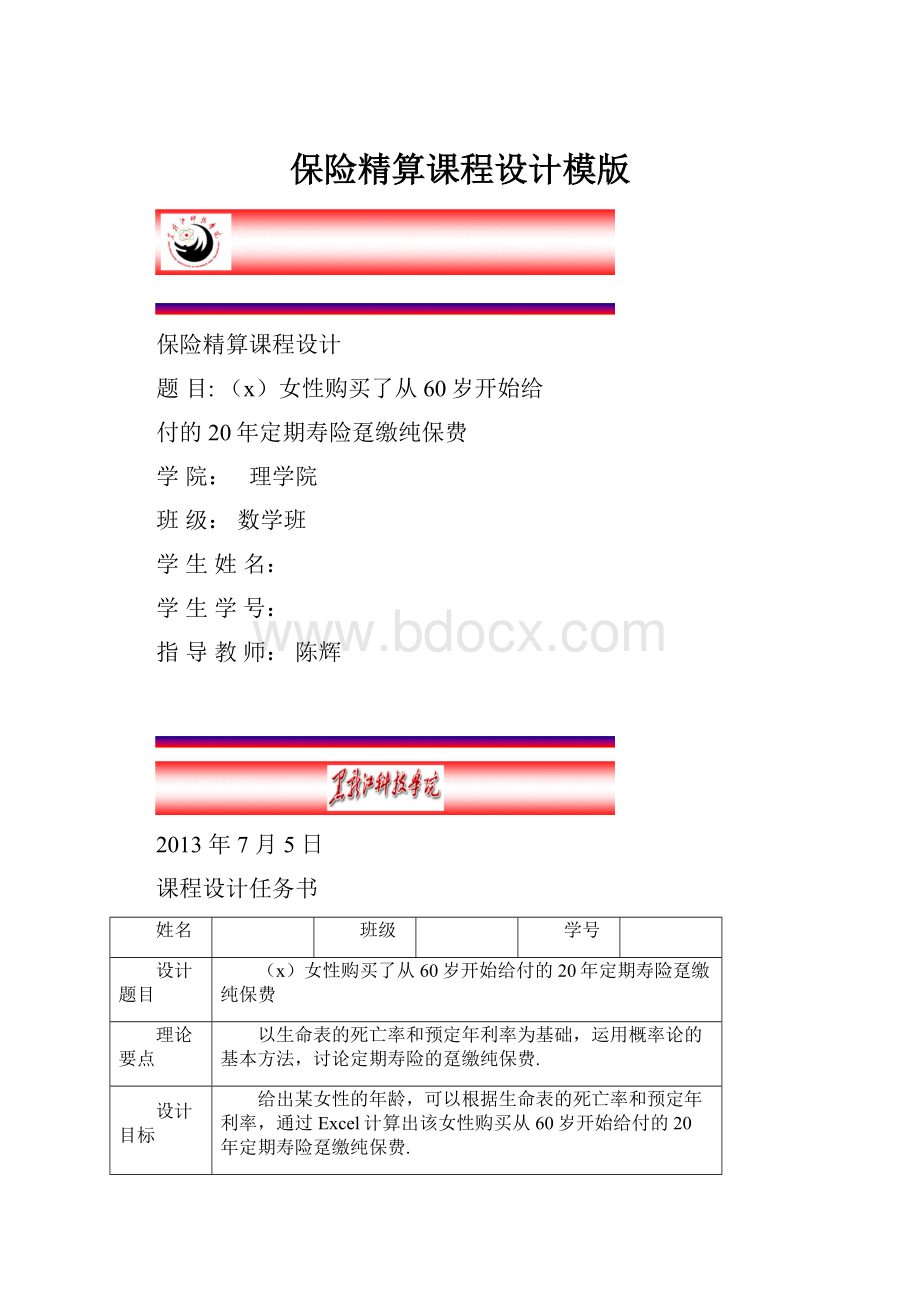 保险精算课程设计模版.docx