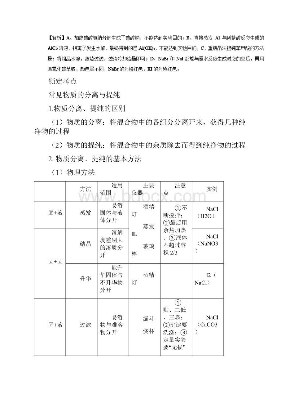 物质的分离提纯与制备知识点讲解高考化学易错点练习.docx_第3页