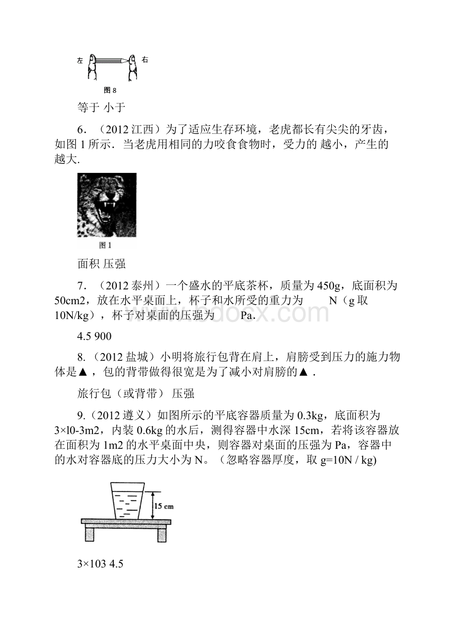 初中物理中考真题按章节汇编压强 北师大版.docx_第2页