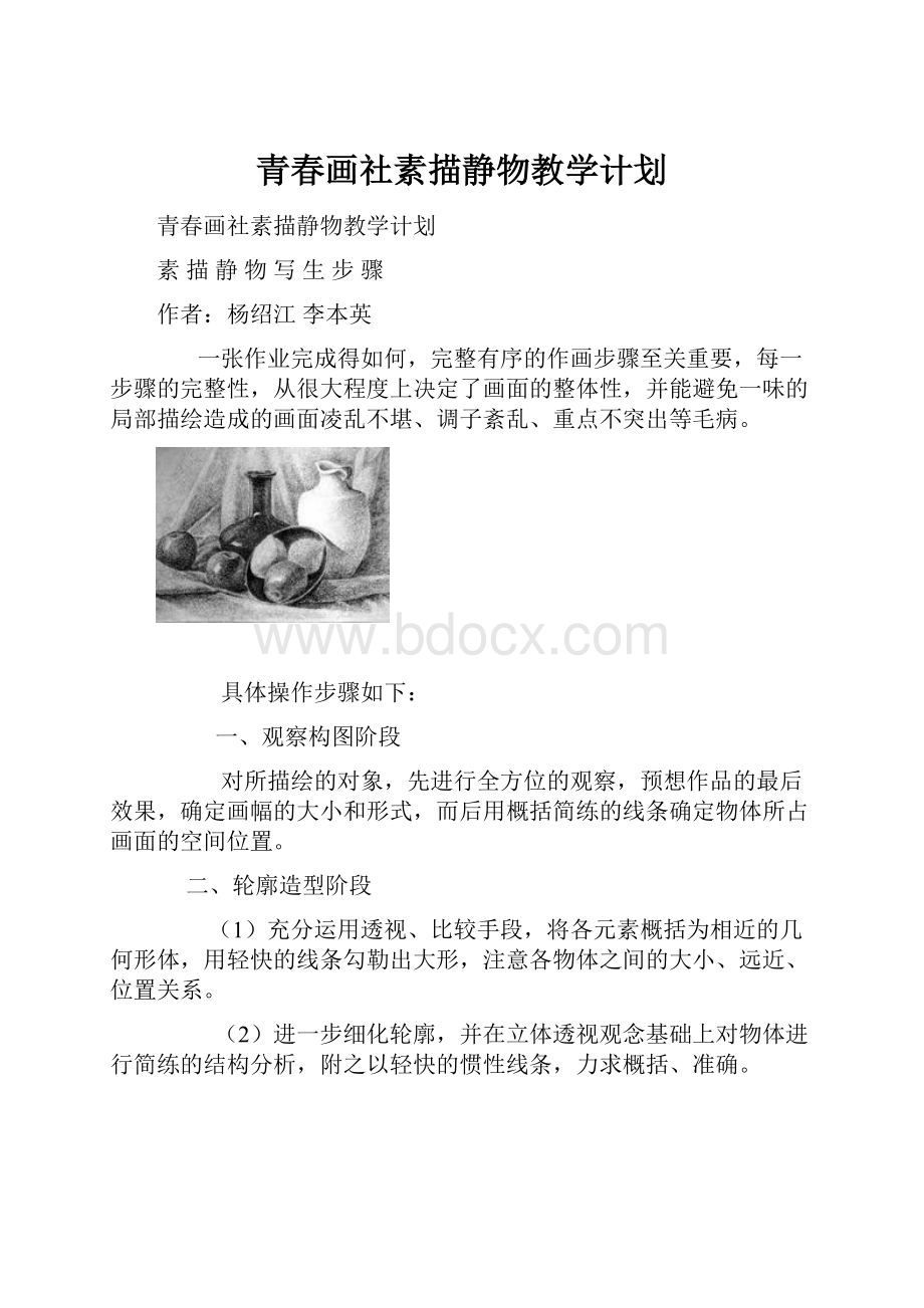 青春画社素描静物教学计划.docx_第1页