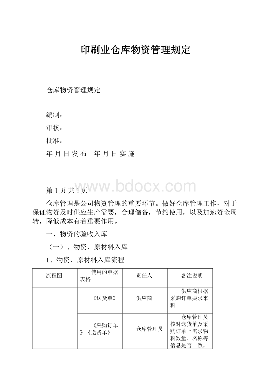 印刷业仓库物资管理规定.docx_第1页