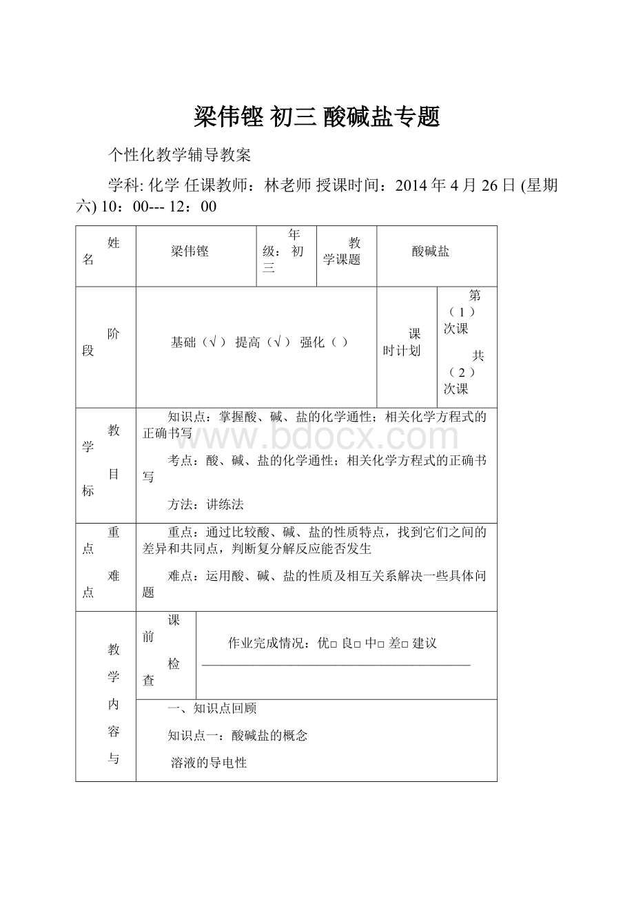 梁伟铿 初三 酸碱盐专题.docx