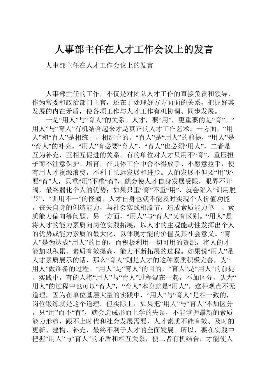 人事部主任在人才工作会议上的发言.docx