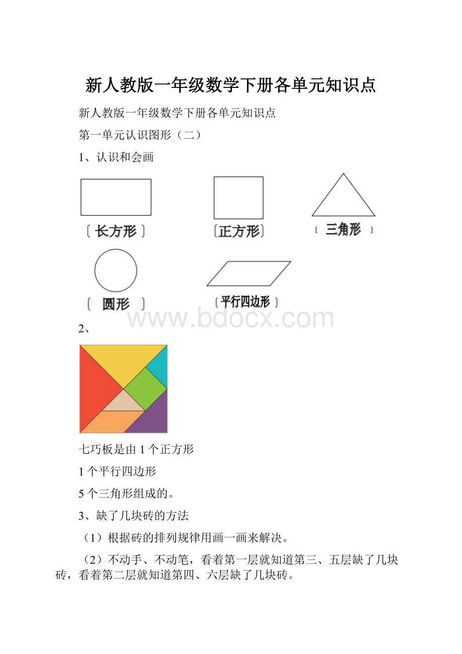 新人教版一年级数学下册各单元知识点.docx_第1页