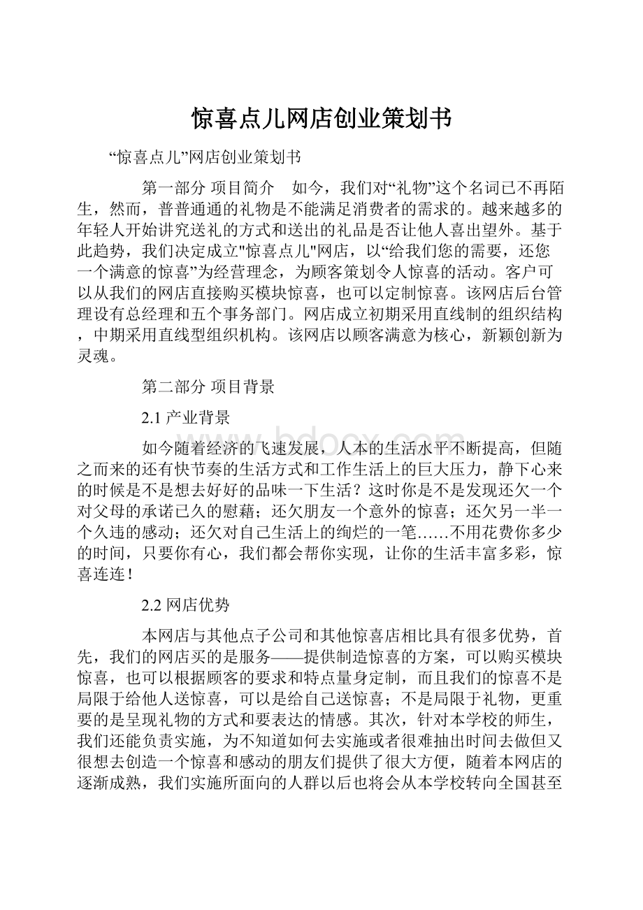 惊喜点儿网店创业策划书.docx_第1页