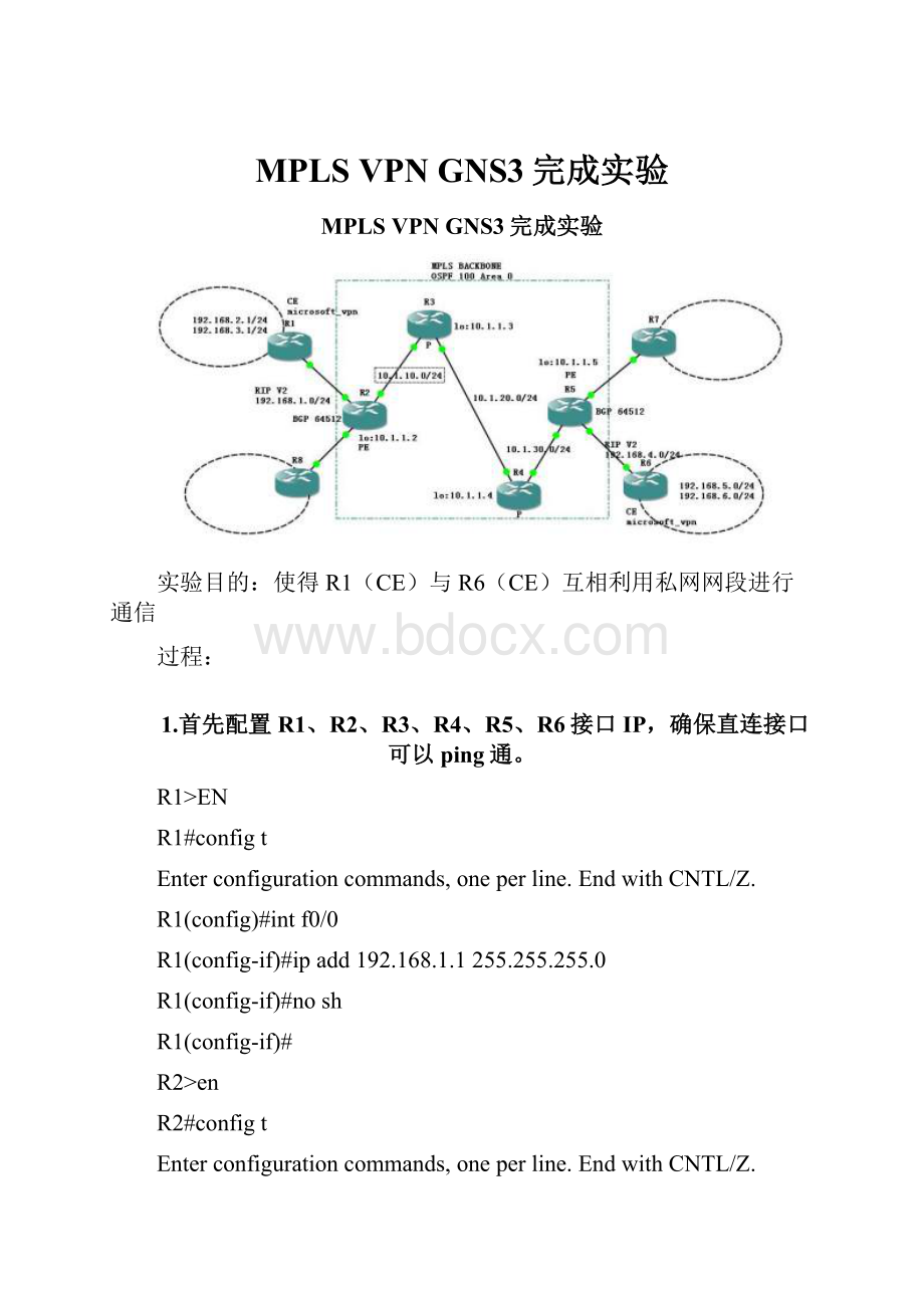 MPLS VPN GNS3完成实验.docx_第1页