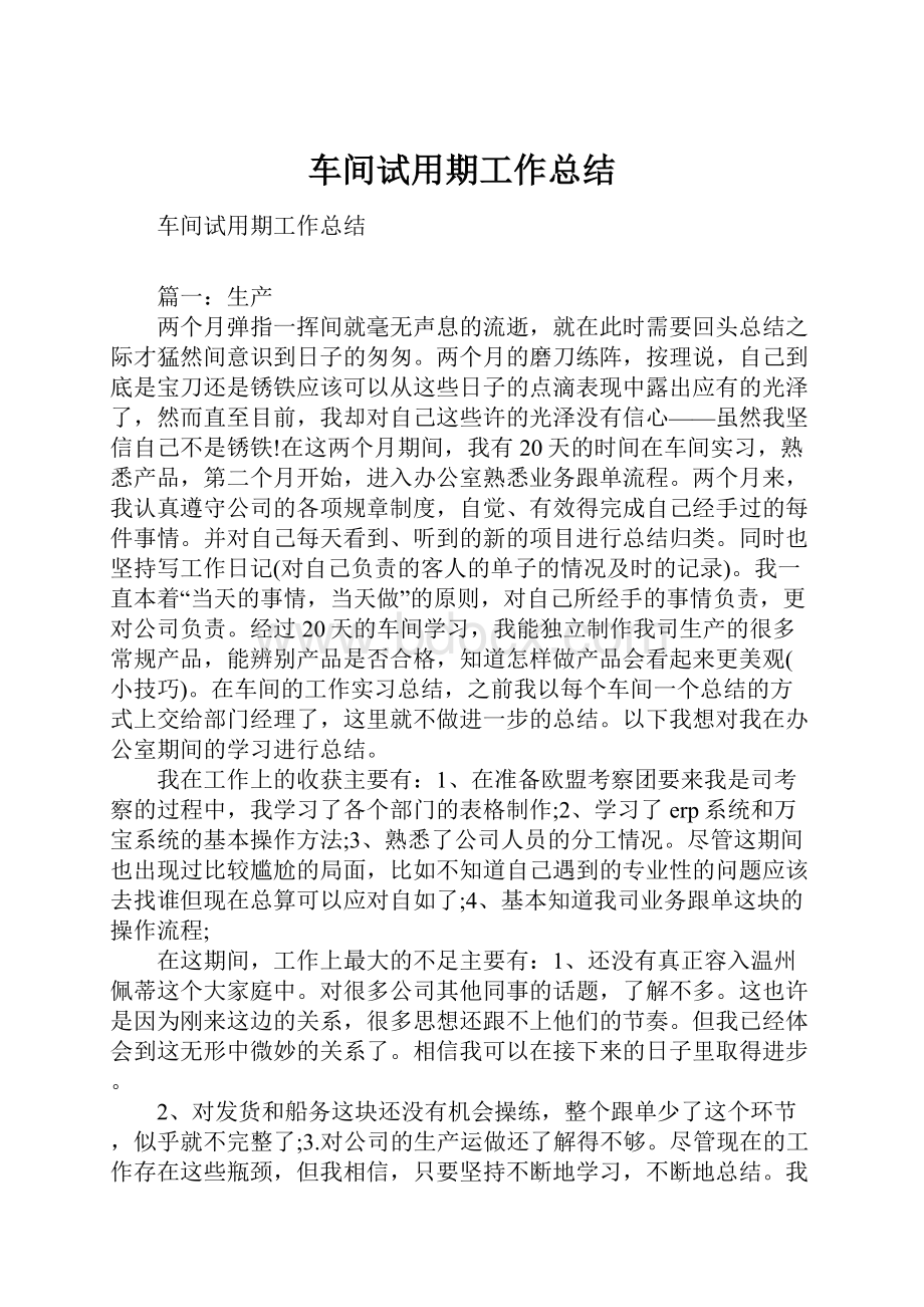 车间试用期工作总结.docx