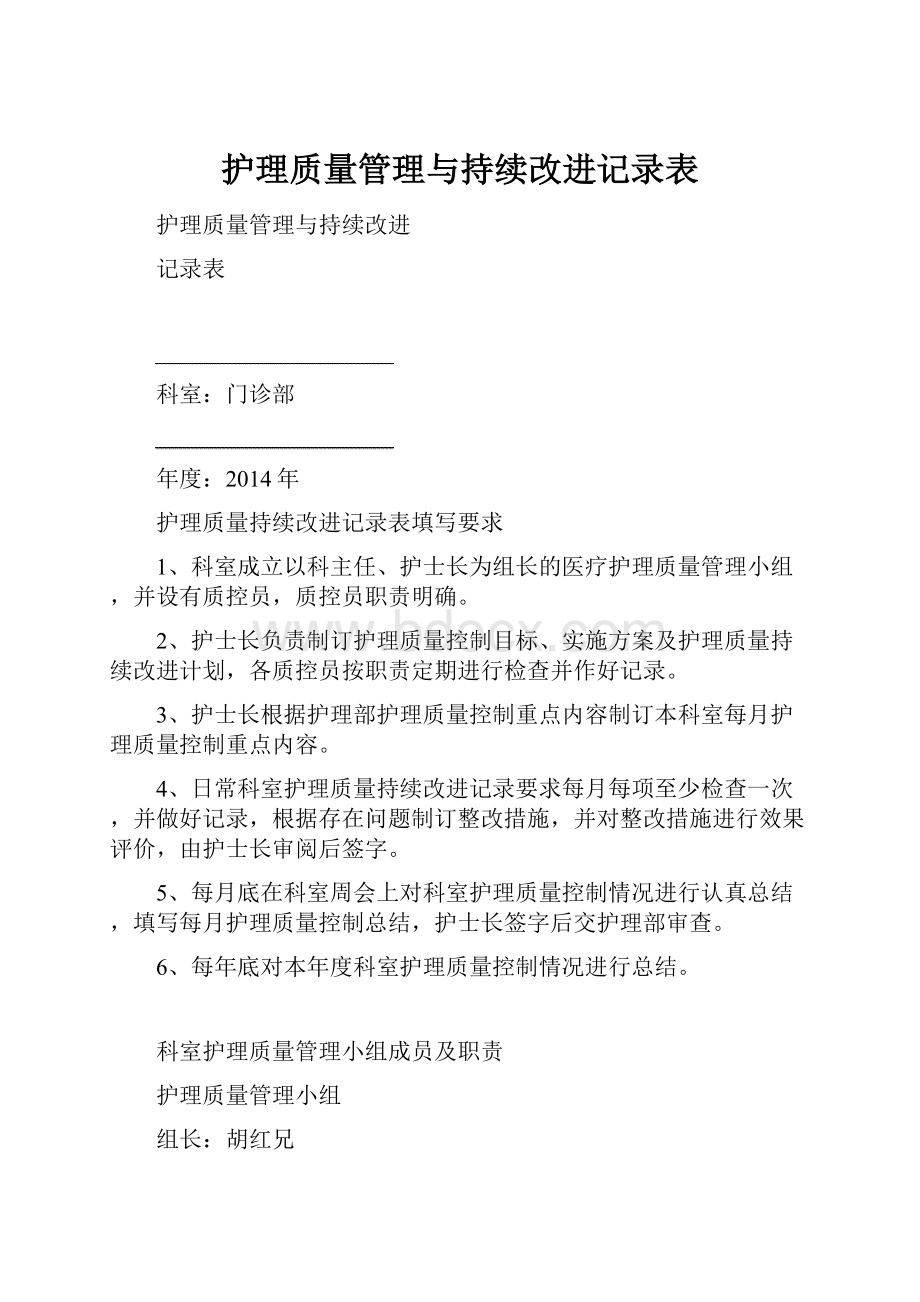 护理质量管理与持续改进记录表.docx_第1页