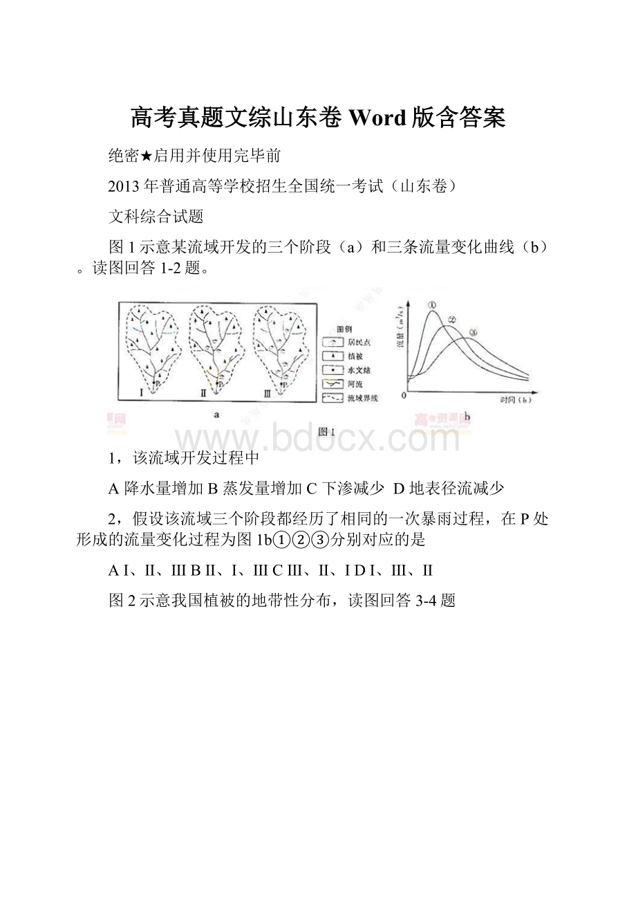 高考真题文综山东卷 Word版含答案.docx