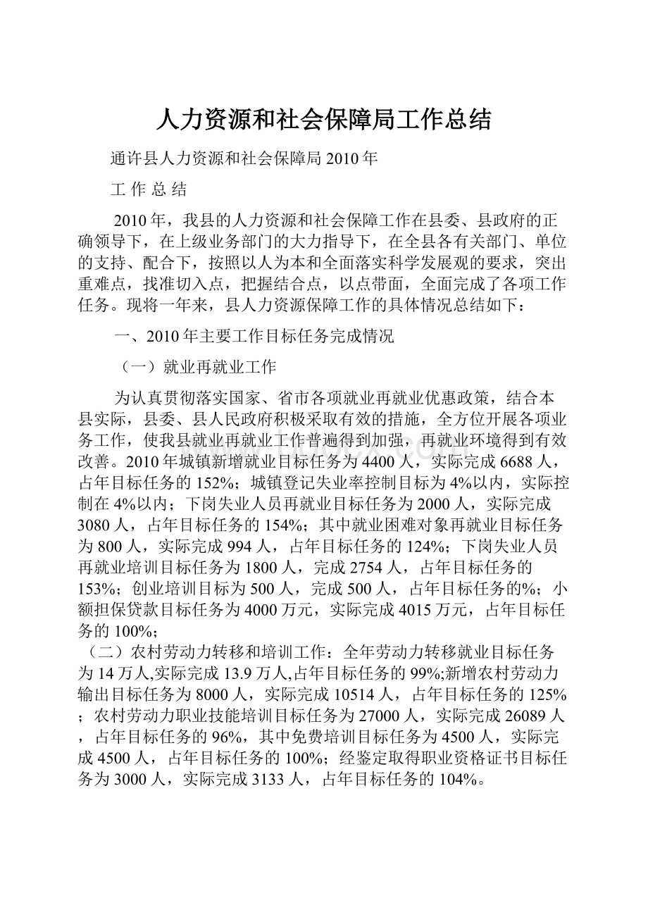 人力资源和社会保障局工作总结.docx