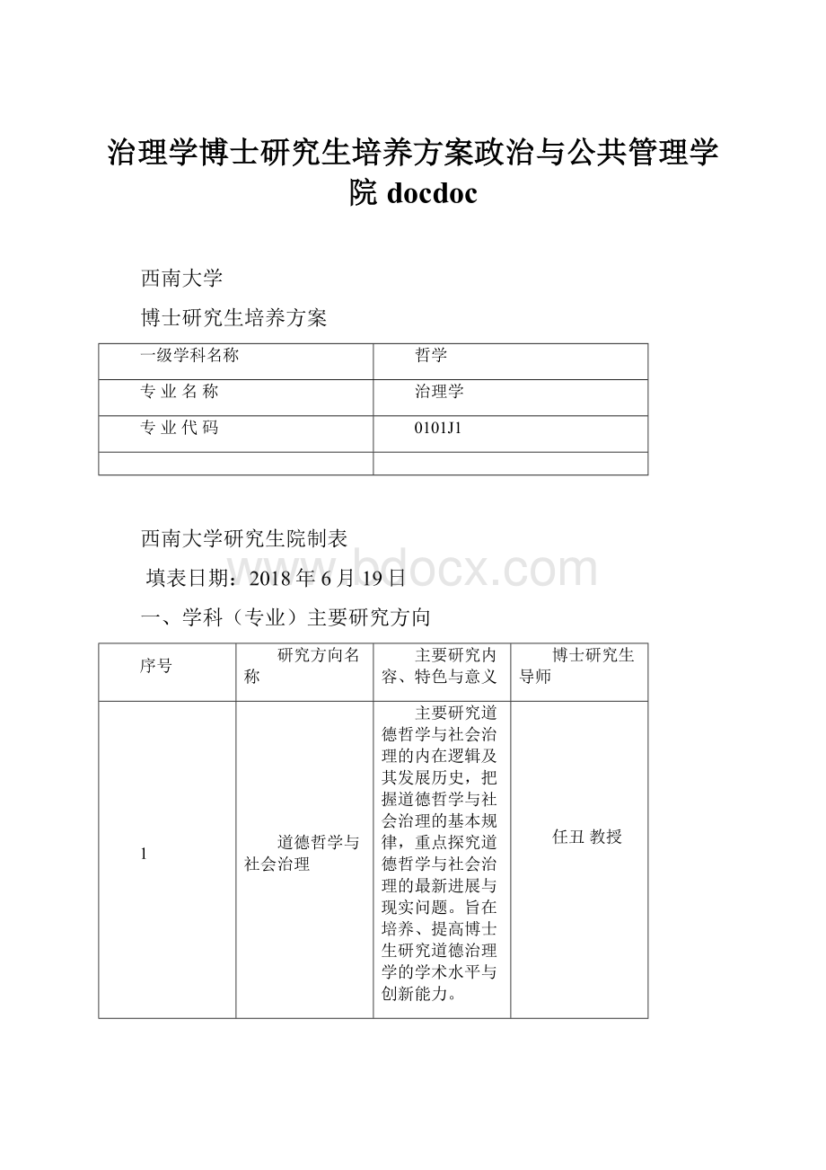 治理学博士研究生培养方案政治与公共管理学院docdoc.docx_第1页