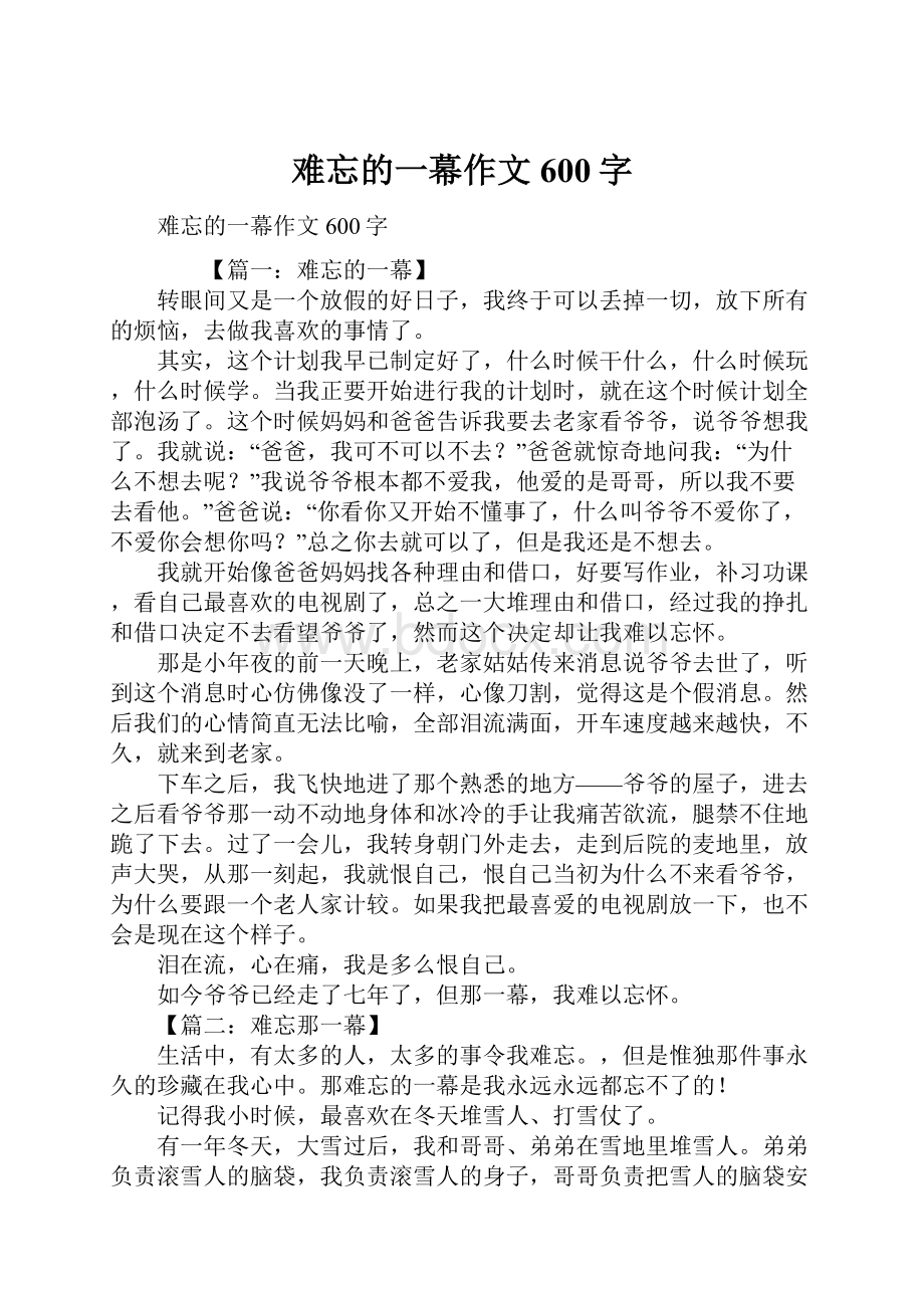 难忘的一幕作文600字.docx_第1页