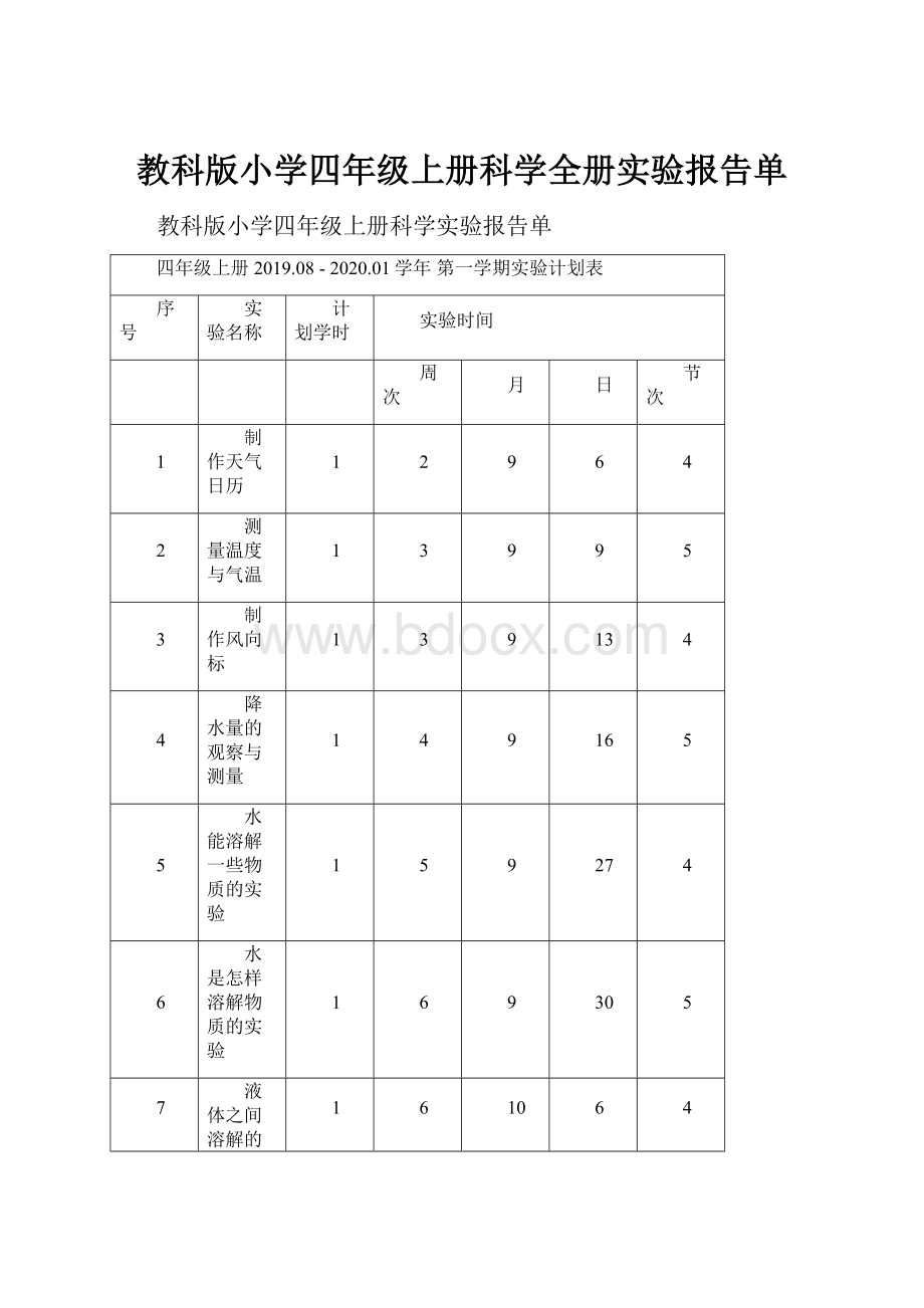 教科版小学四年级上册科学全册实验报告单.docx