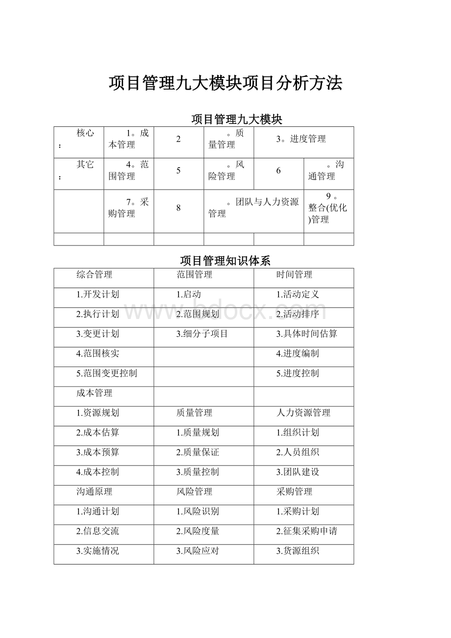 项目管理九大模块项目分析方法.docx