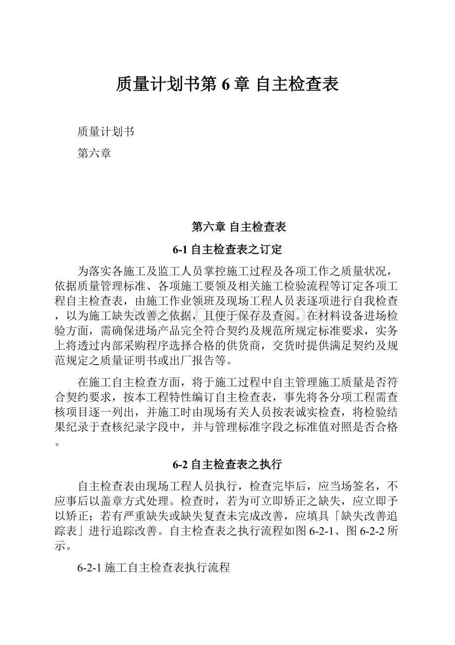 质量计划书第6章 自主检查表.docx