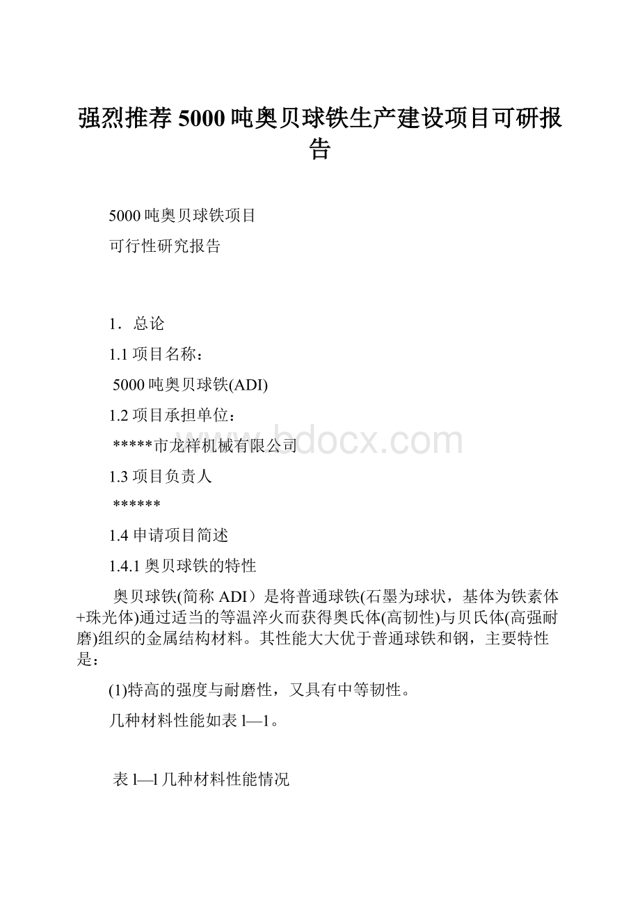 强烈推荐5000吨奥贝球铁生产建设项目可研报告.docx_第1页