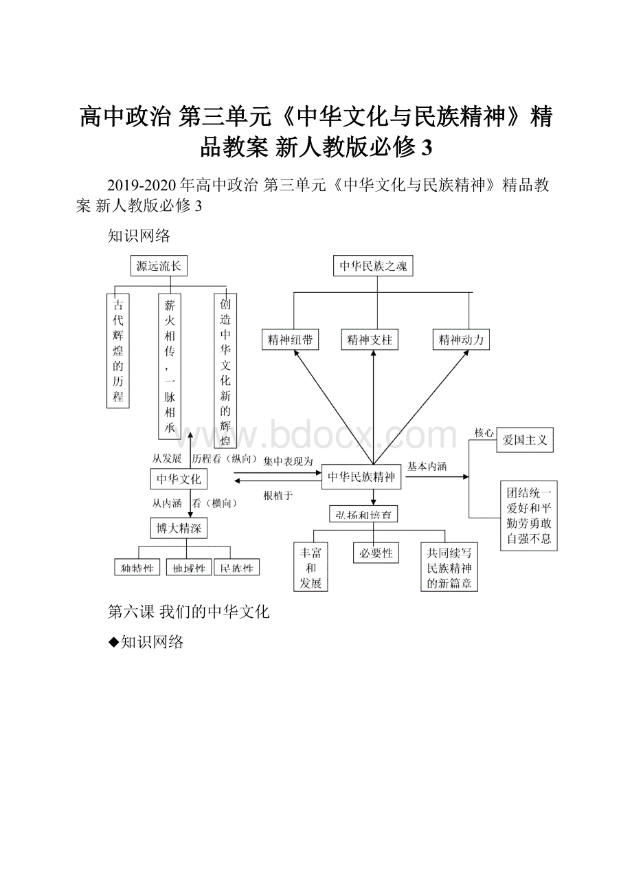 高中政治 第三单元《中华文化与民族精神》精品教案 新人教版必修3.docx_第1页