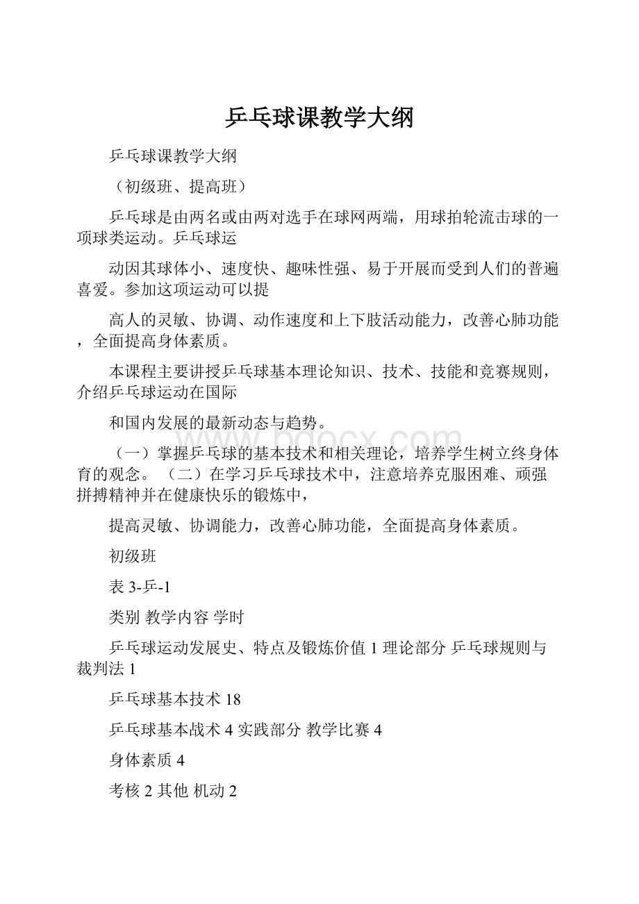 乒乓球课教学大纲.docx_第1页