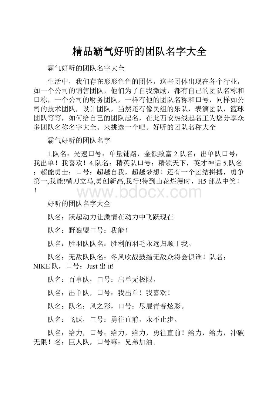 精品霸气好听的团队名字大全.docx_第1页