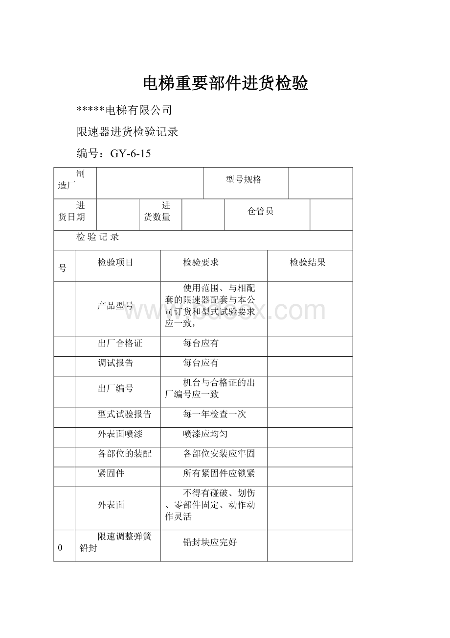 电梯重要部件进货检验.docx_第1页