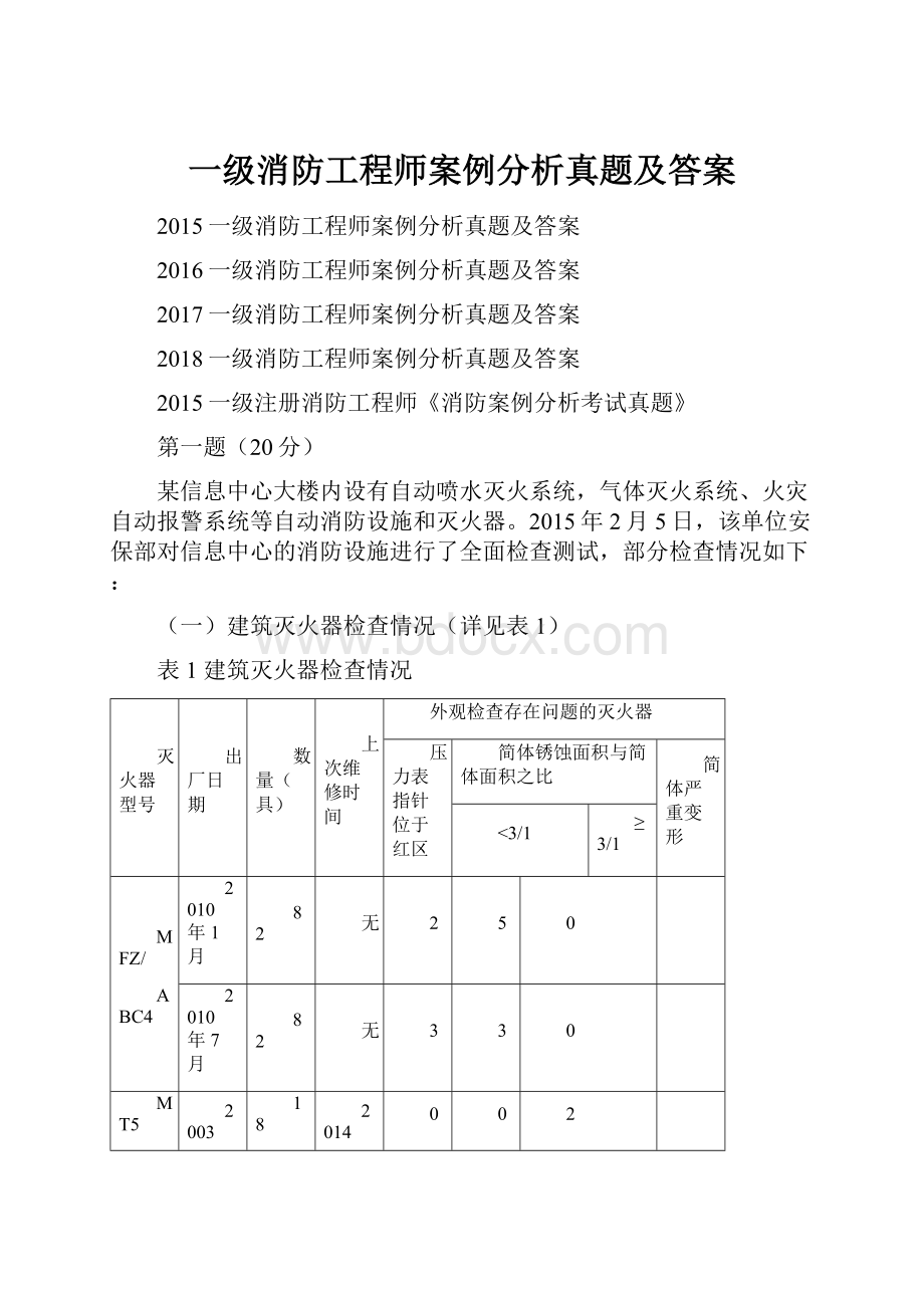 一级消防工程师案例分析真题及答案.docx