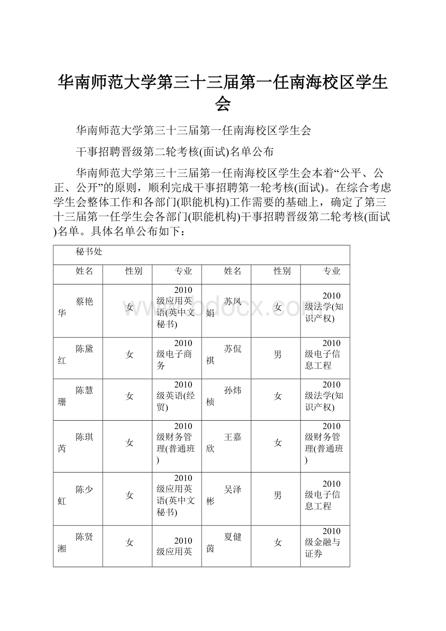 华南师范大学第三十三届第一任南海校区学生会.docx_第1页