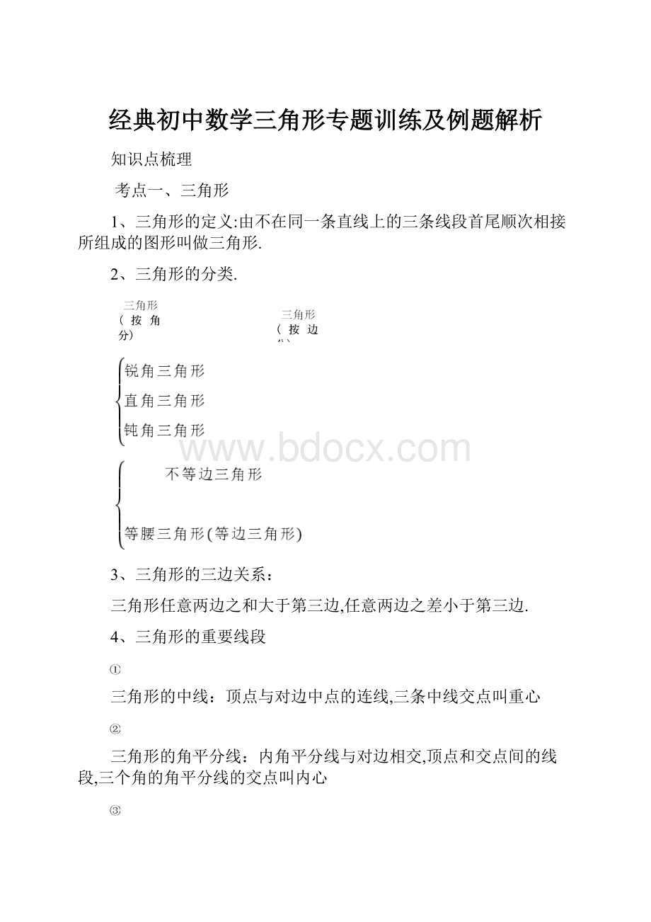 经典初中数学三角形专题训练及例题解析.docx_第1页