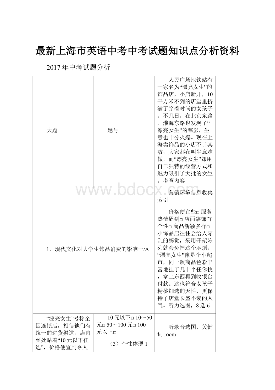 最新上海市英语中考中考试题知识点分析资料.docx