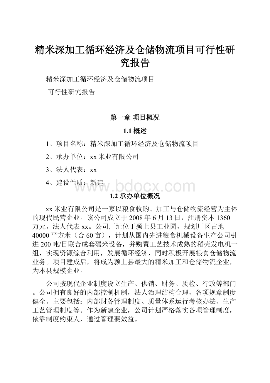 精米深加工循环经济及仓储物流项目可行性研究报告.docx_第1页