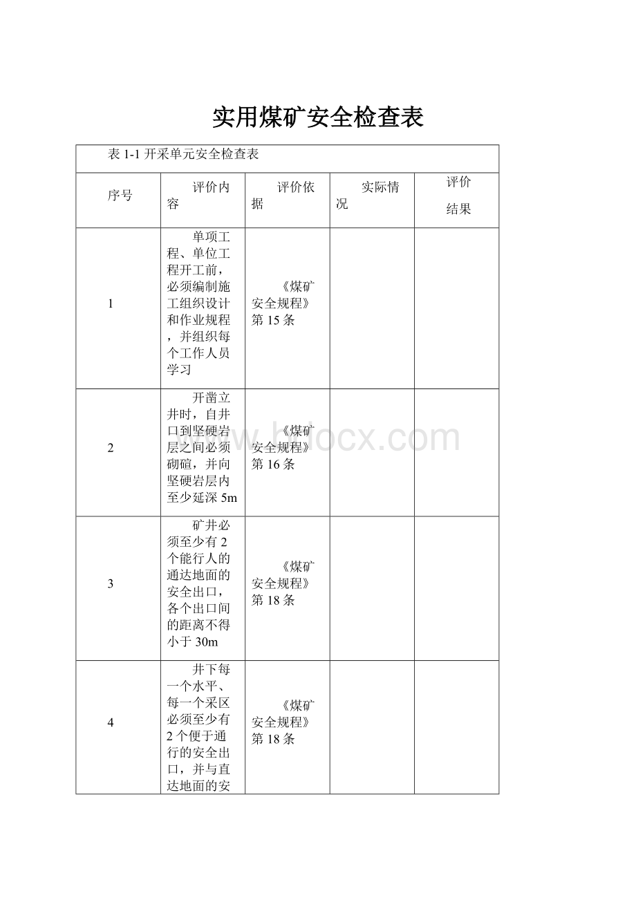 实用煤矿安全检查表.docx