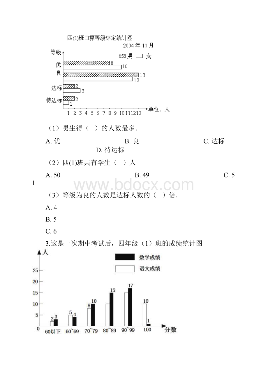 四年级下册数学一课一练82复式条形统计图 带答案.docx_第2页