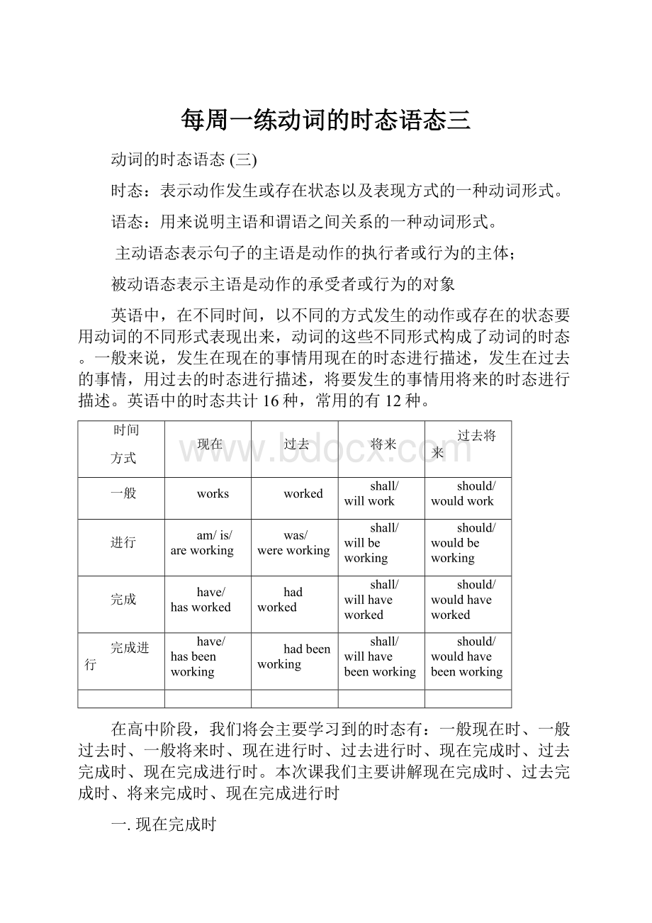 每周一练动词的时态语态三.docx_第1页