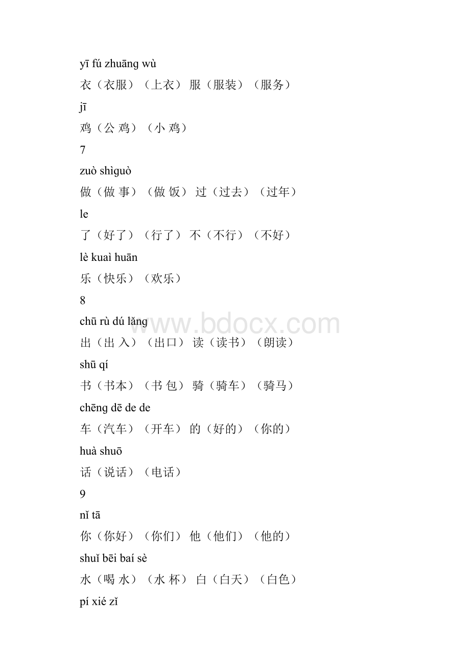 人教版小学一年级上册带拼音生字表组词生字表一.docx_第2页