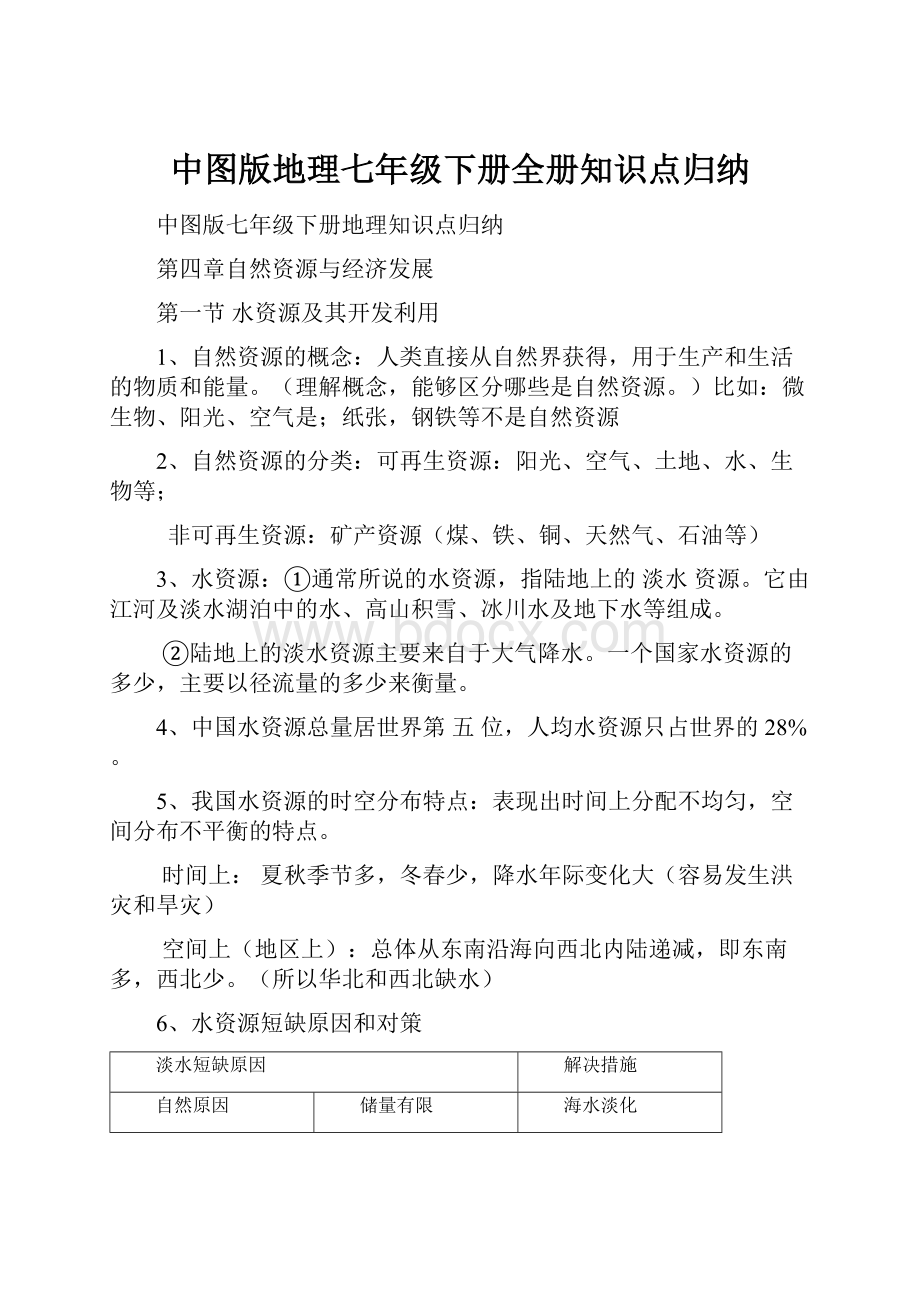 中图版地理七年级下册全册知识点归纳.docx