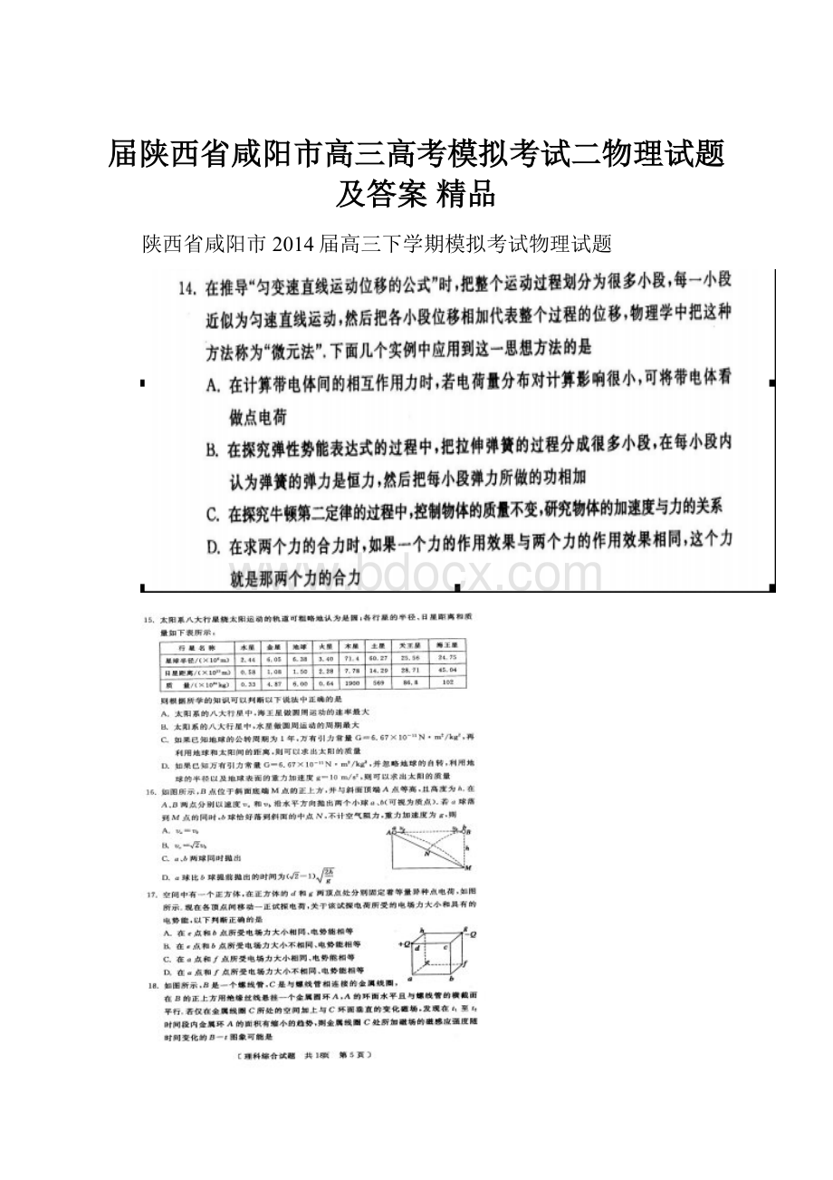 届陕西省咸阳市高三高考模拟考试二物理试题及答案 精品.docx_第1页