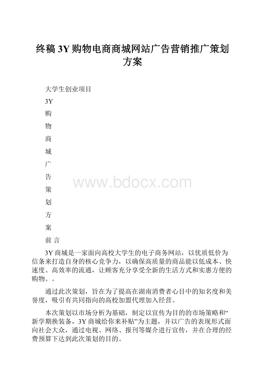 终稿3Y购物电商商城网站广告营销推广策划方案.docx_第1页