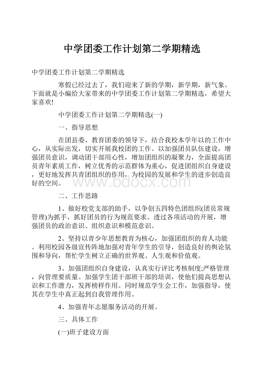 中学团委工作计划第二学期精选.docx