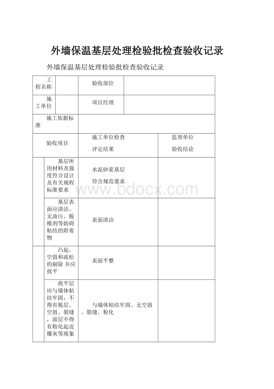 外墙保温基层处理检验批检查验收记录.docx_第1页