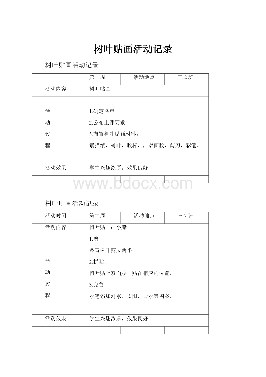 树叶贴画活动记录.docx_第1页