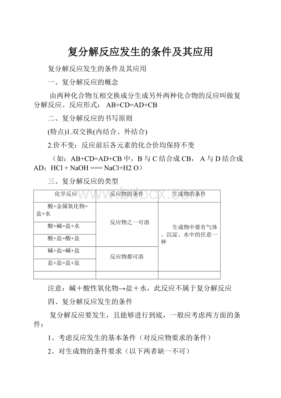 复分解反应发生的条件及其应用.docx_第1页