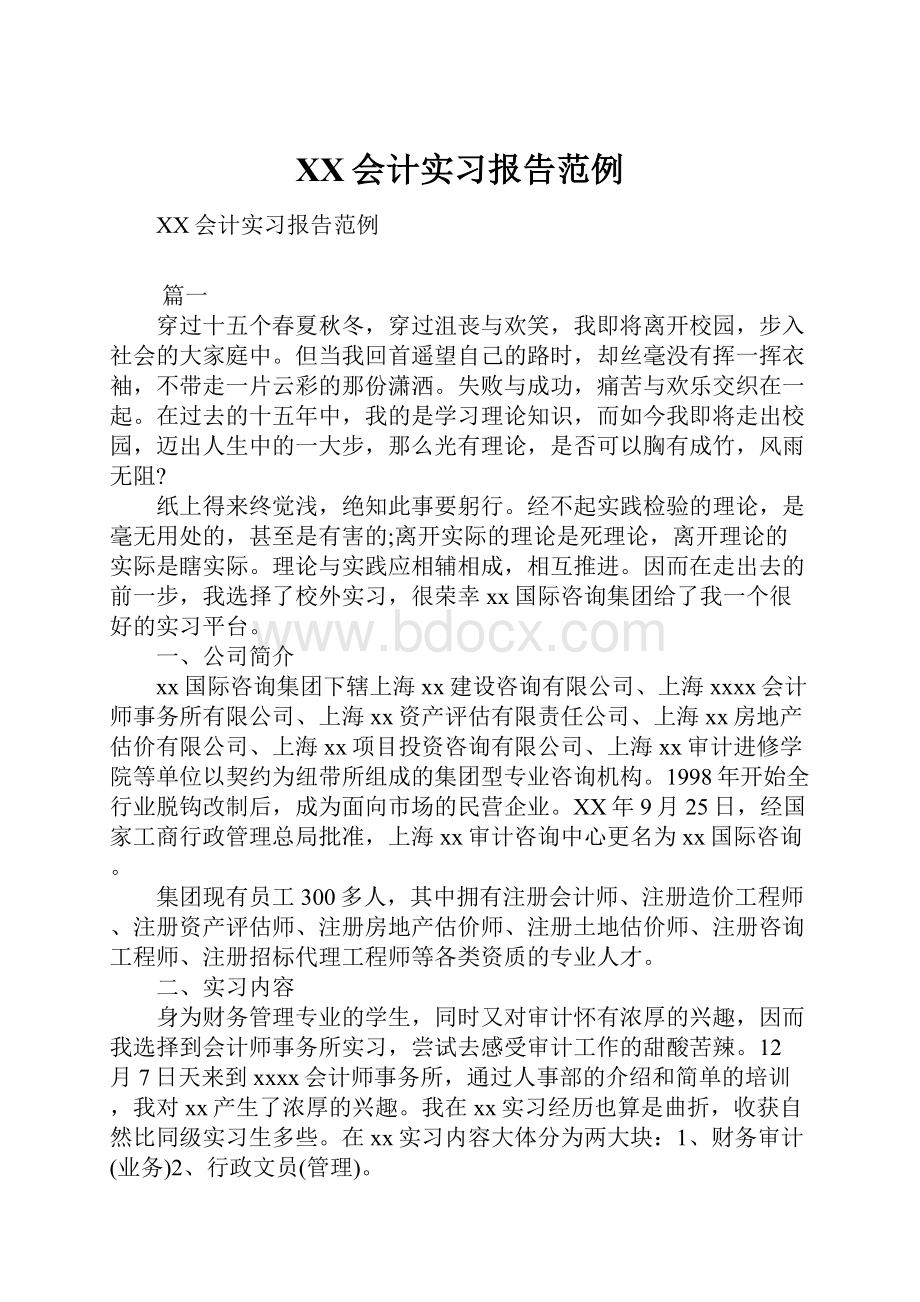 XX会计实习报告范例.docx