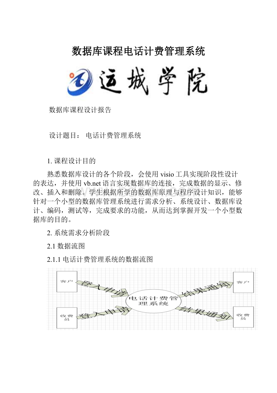 数据库课程电话计费管理系统.docx_第1页