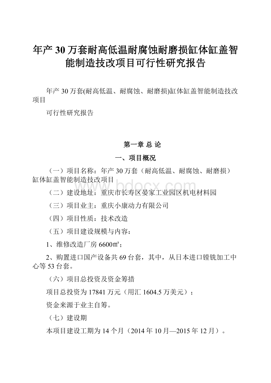 年产30万套耐高低温耐腐蚀耐磨损缸体缸盖智能制造技改项目可行性研究报告.docx_第1页