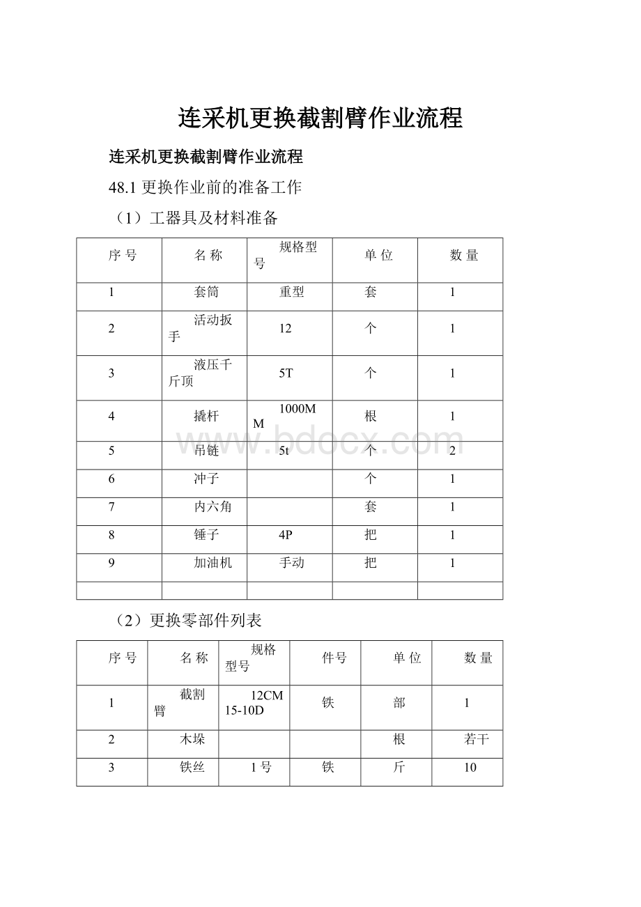 连采机更换截割臂作业流程.docx_第1页