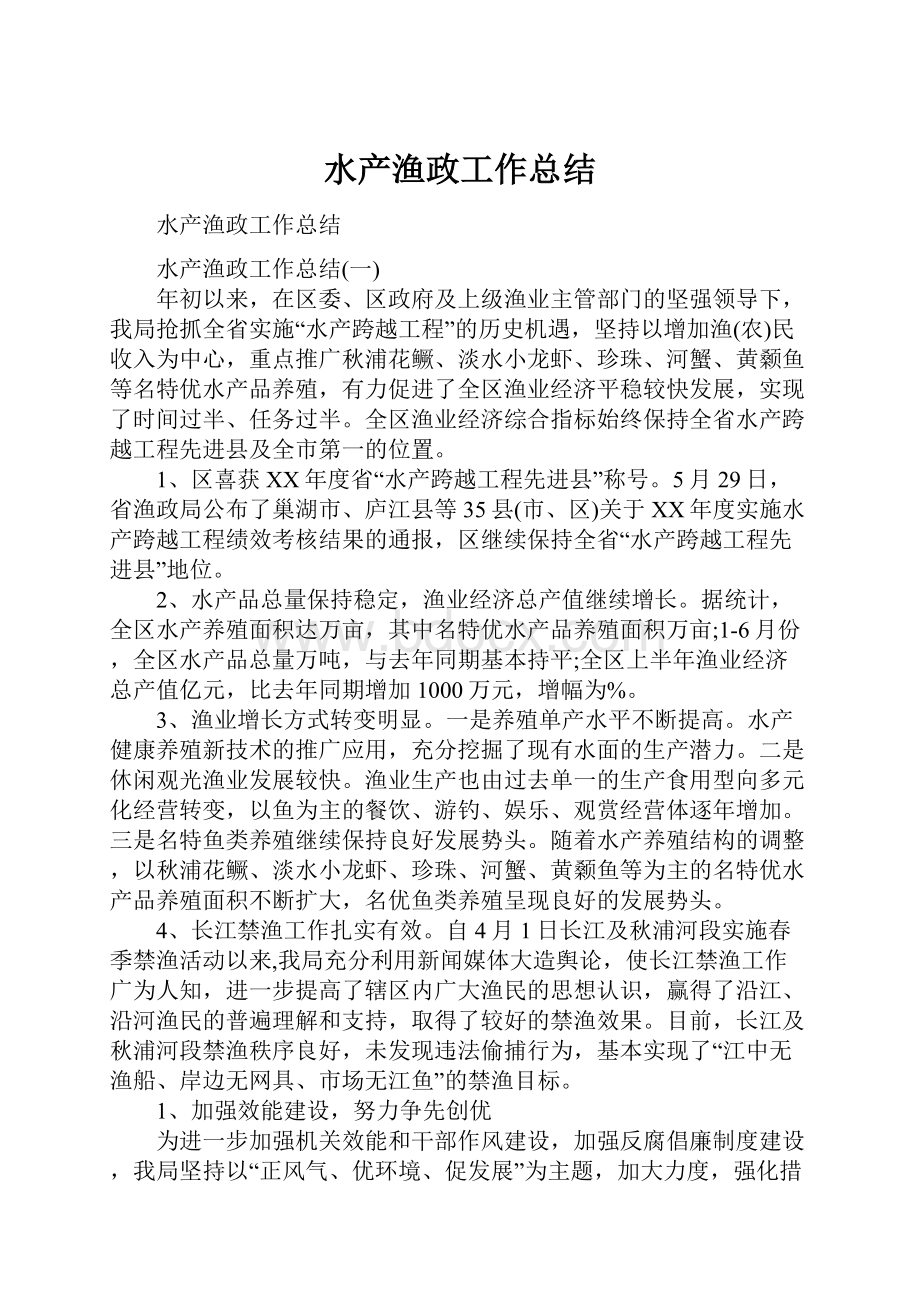 水产渔政工作总结.docx