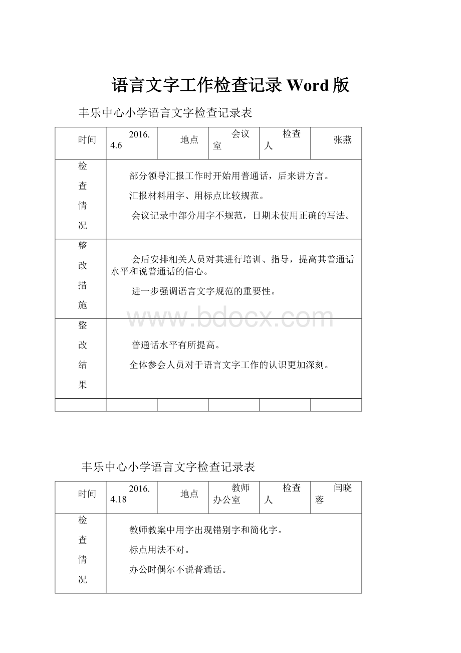 语言文字工作检查记录Word版.docx