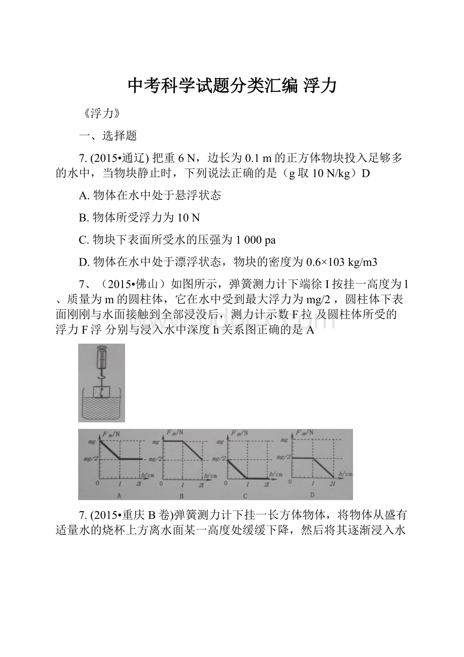 中考科学试题分类汇编 浮力.docx_第1页