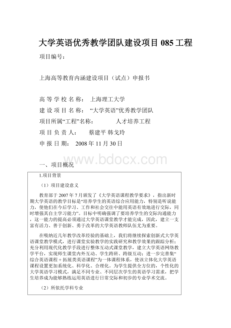 大学英语优秀教学团队建设项目085工程.docx_第1页